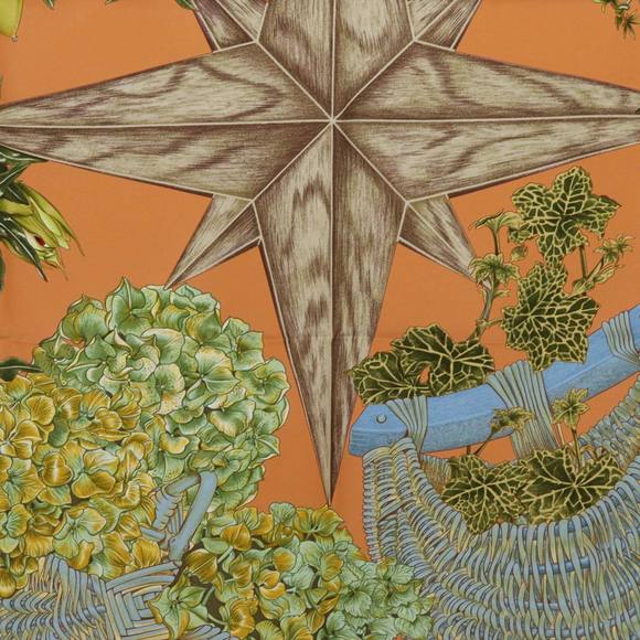 HERMES Carre 90 PASSIFLORES Scarf Silk Orange Auth am5974 - Picture 6 of 16